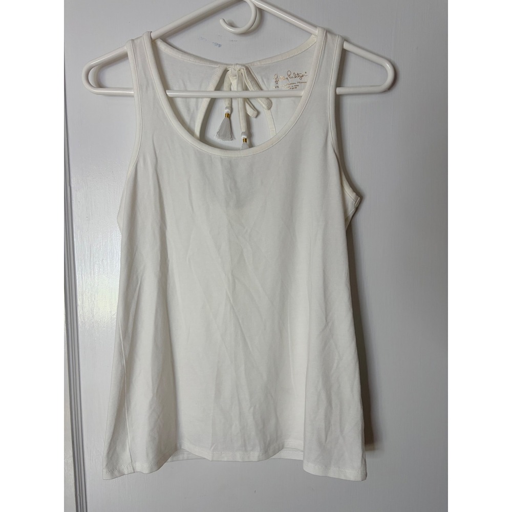 Lilly Pulitzer White Tassel Keyhole Back Tank Top Pima Cotton Modal Small